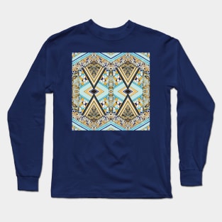 Handmade Blue and Yellow Geometry Long Sleeve T-Shirt